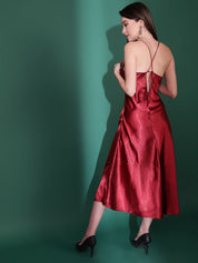 Kotty Cowl Neck Satin A-Line Midi Dress