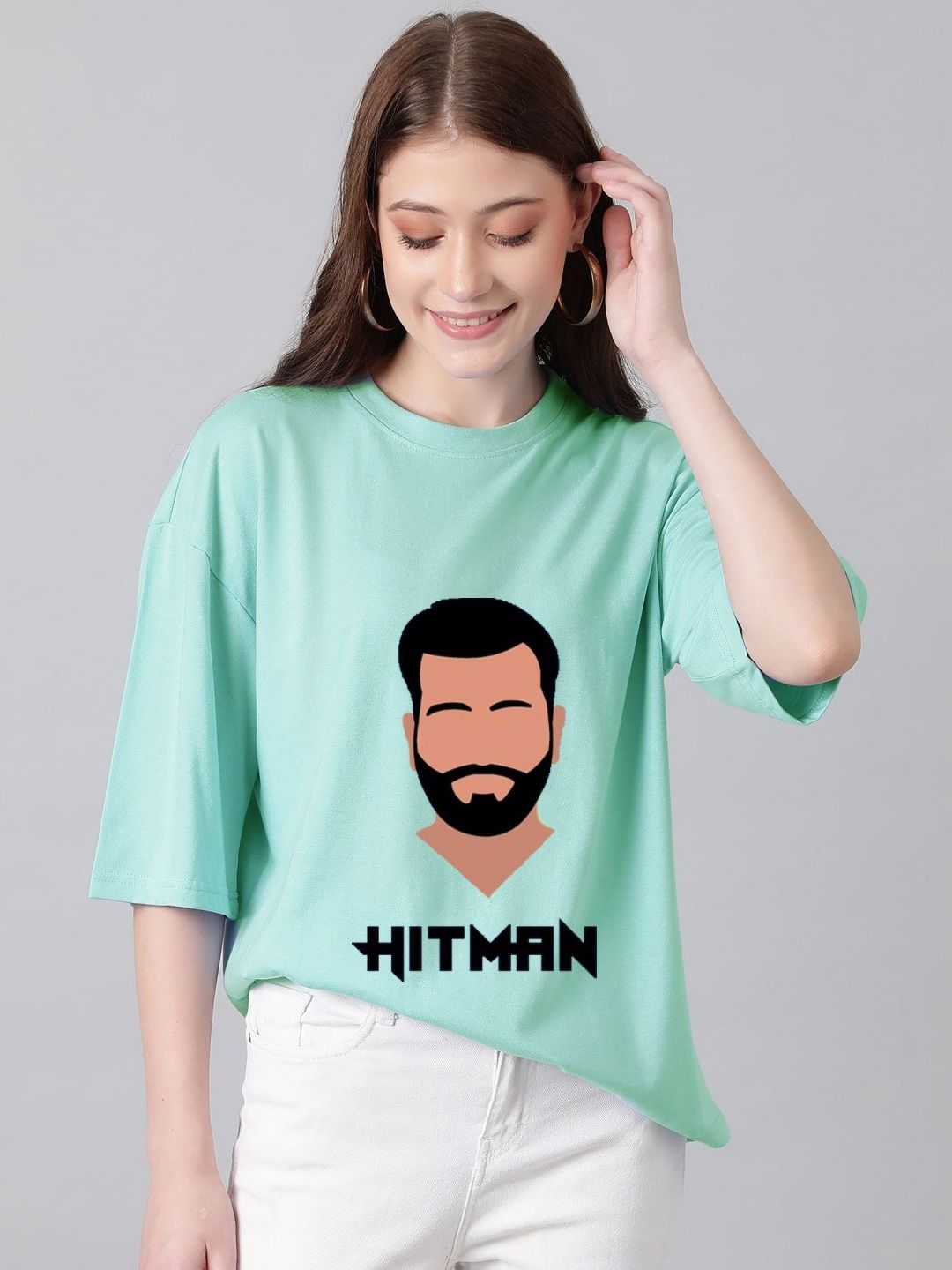 Kotty Women Graphic Printed Round Neck Cotton Oversized T-shirt