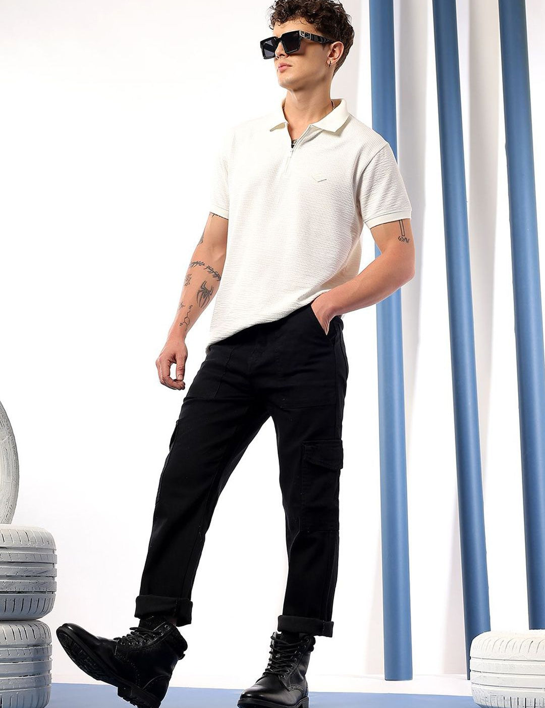 Kotty Men Comfort Regular Fit Mid-Rise Stretchable Cargo Jeans