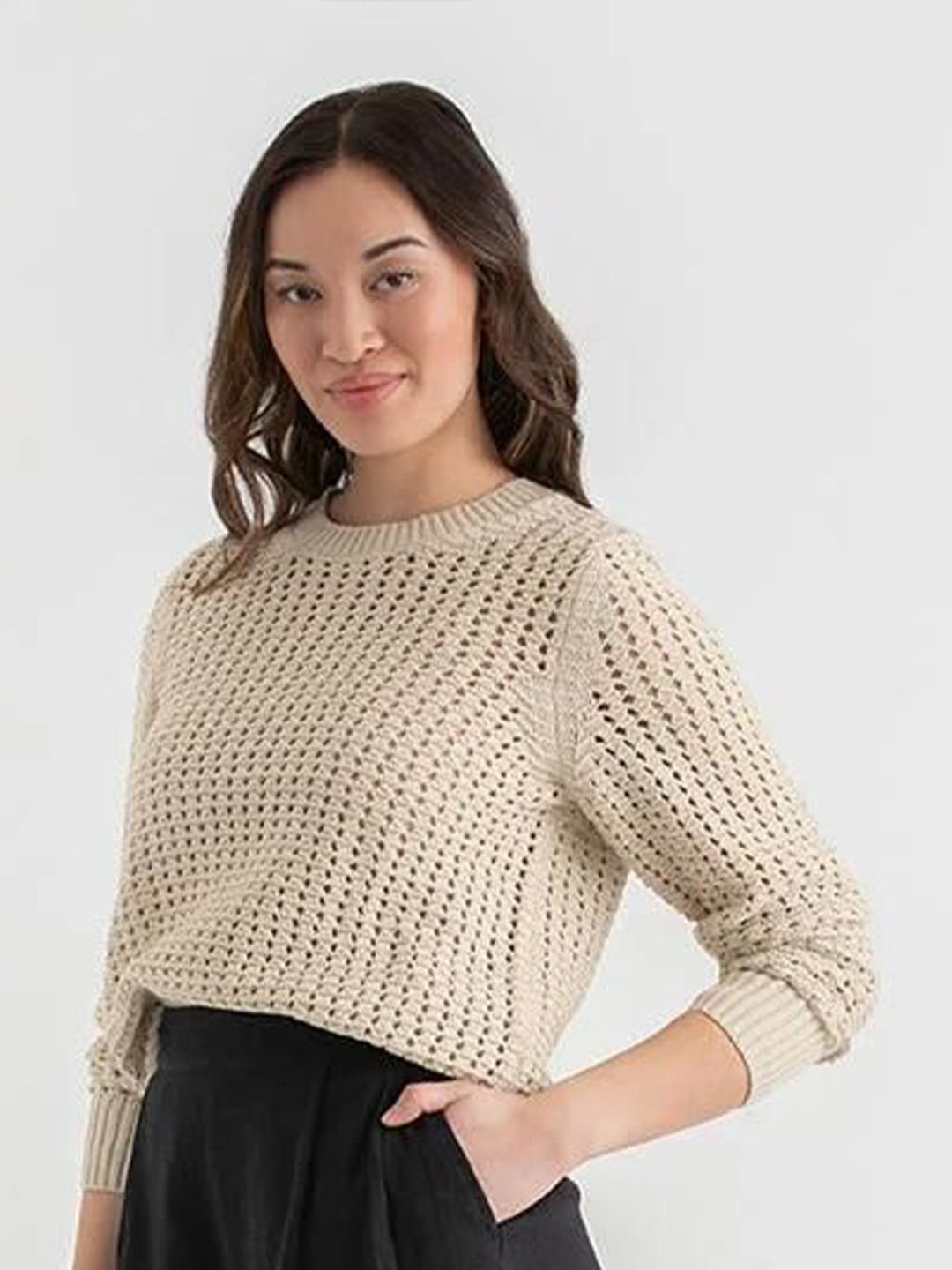 Kotty Women Cotton Round Neck Long Sleeves Pullover Sweaters