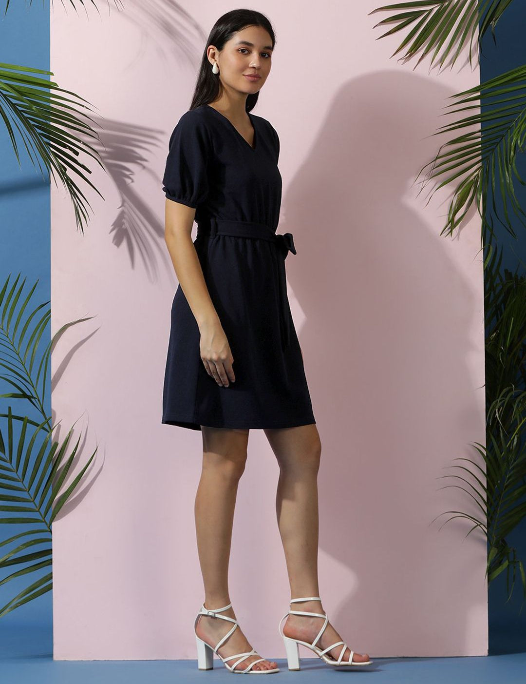 Kotty Women Solid Puff Sleeve A-Line Dress