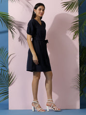 Kotty Women Solid Puff Sleeve A-Line Dress