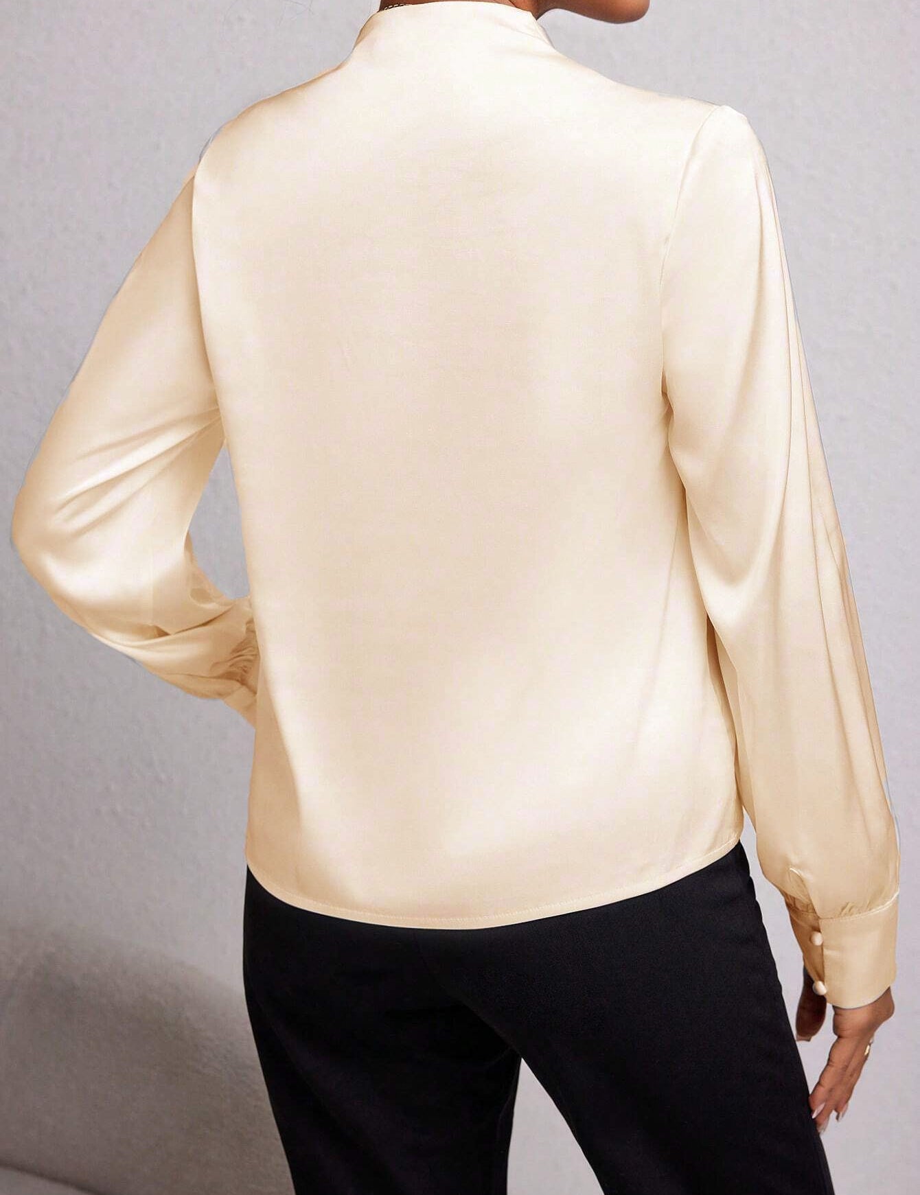 Kotty V-Neck Cuffed Sleeves Satin Casual Top