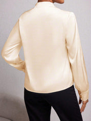 Kotty V-Neck Cuffed Sleeves Satin Casual Top