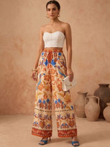 Multicoloured Wide Leg High-Rise Trousers for Women | Kotty