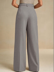 Grey Straight Fit High-Rise Trousers for Women | Kotty