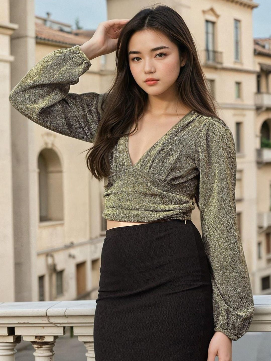 Kotty  Women Gathered Embellished  Crop Top