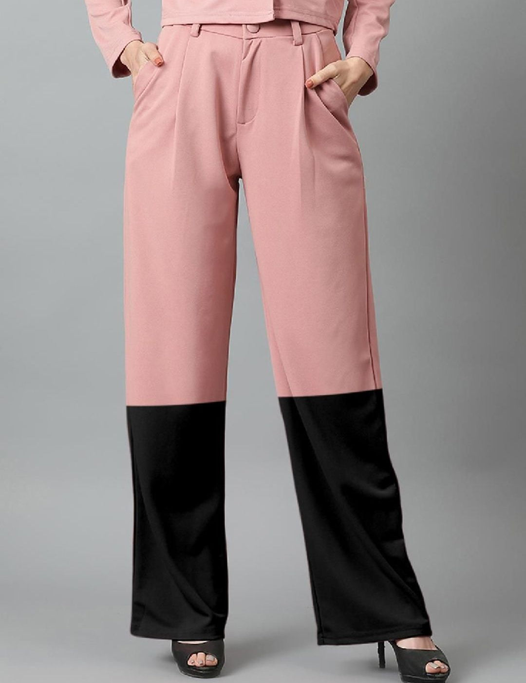 Kotty Women Colourblocked High-Rise Easy Wash Trousers