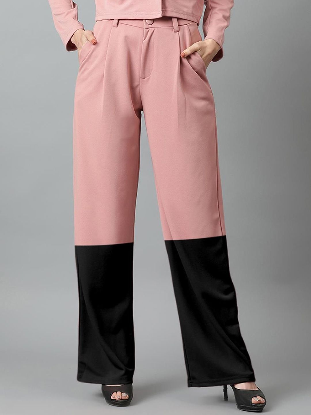 Kotty Women Colourblocked High-Rise Easy Wash Trousers