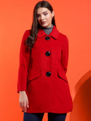 Kotty Women Solid Spread Collar Overcoat