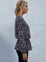 Kotty Top Indigo Blue Women's Round Long-Sleeve Fashion