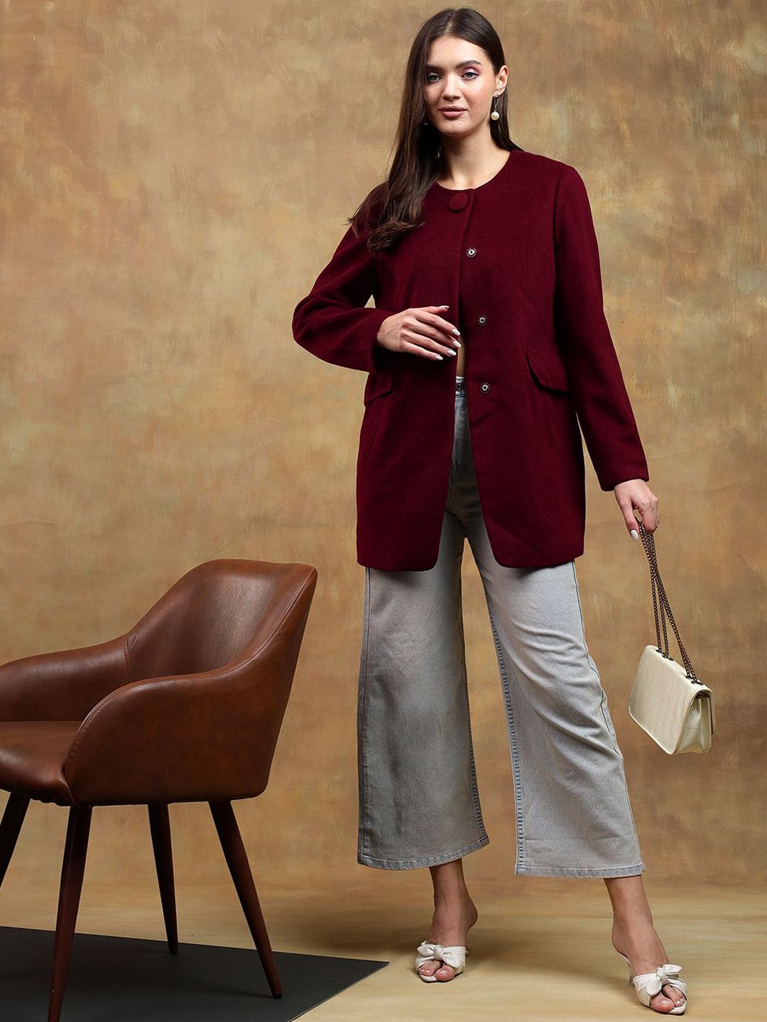 Kotty Band Collar Long Sleeves Overcoat