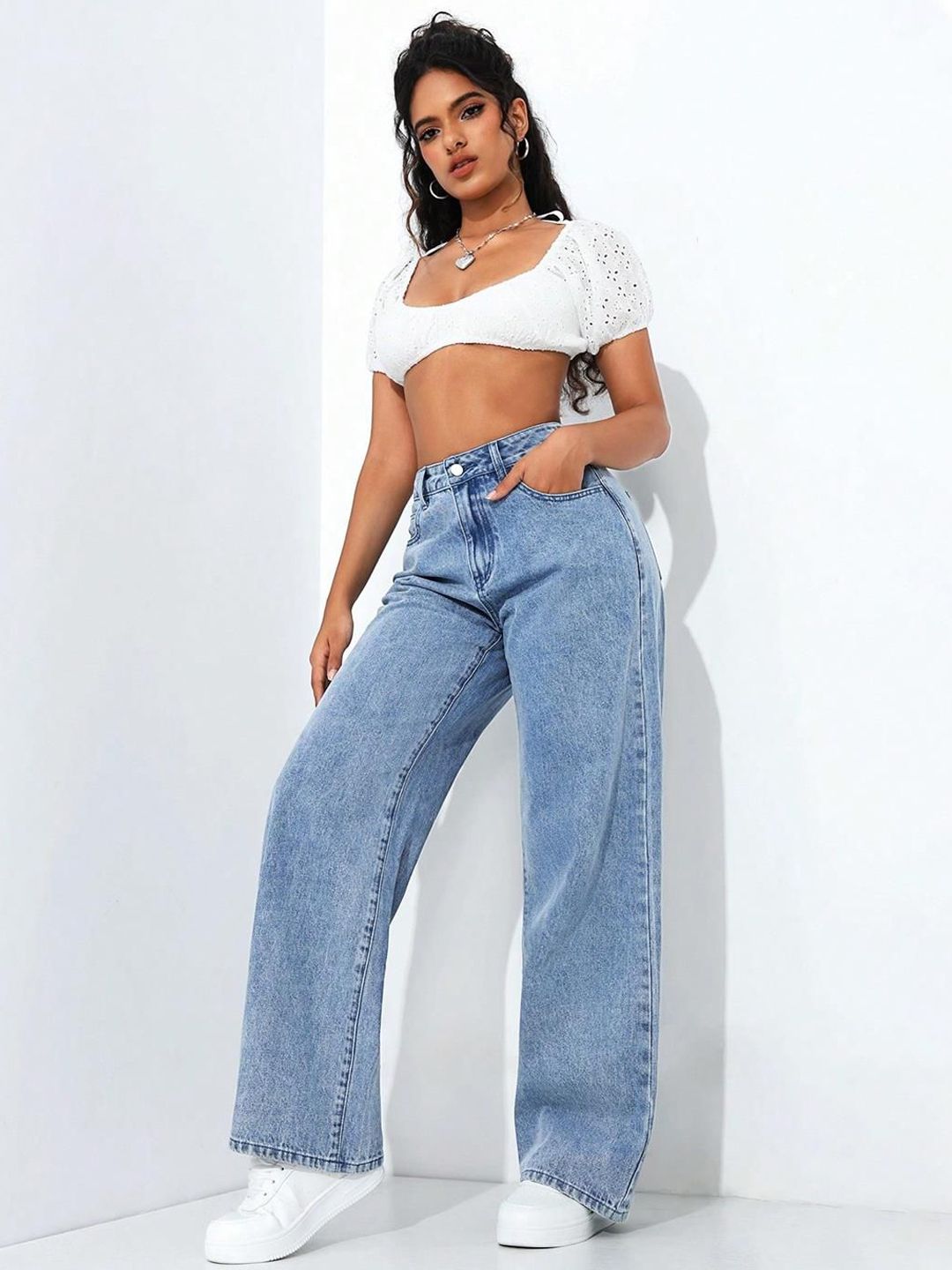 Kotty Women Baggy High-Rise Stretchable Cotton Jeans