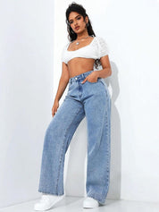 Kotty Women Baggy High-Rise Stretchable Cotton Jeans