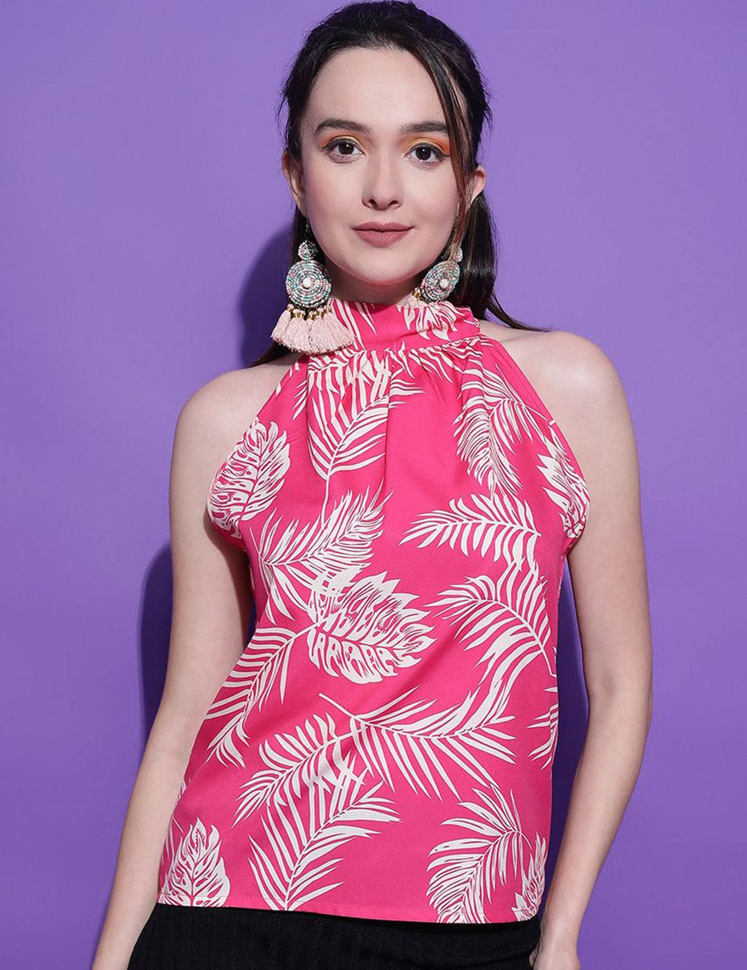 Kotty Women Tropical Printed Halter Neck  Top