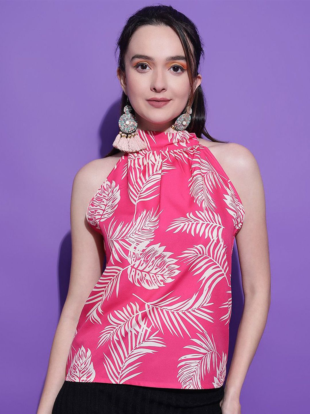 Kotty Women Tropical Printed Halter Neck  Top