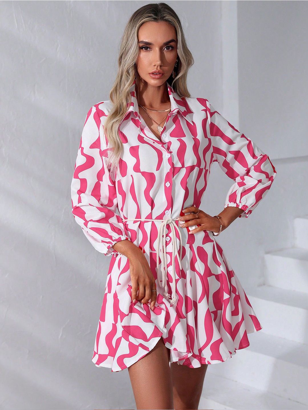 Kotty Graphic Printed Shirt Collar Fit & Flare Dress