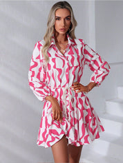 Kotty Graphic Printed Shirt Collar Fit & Flare Dress