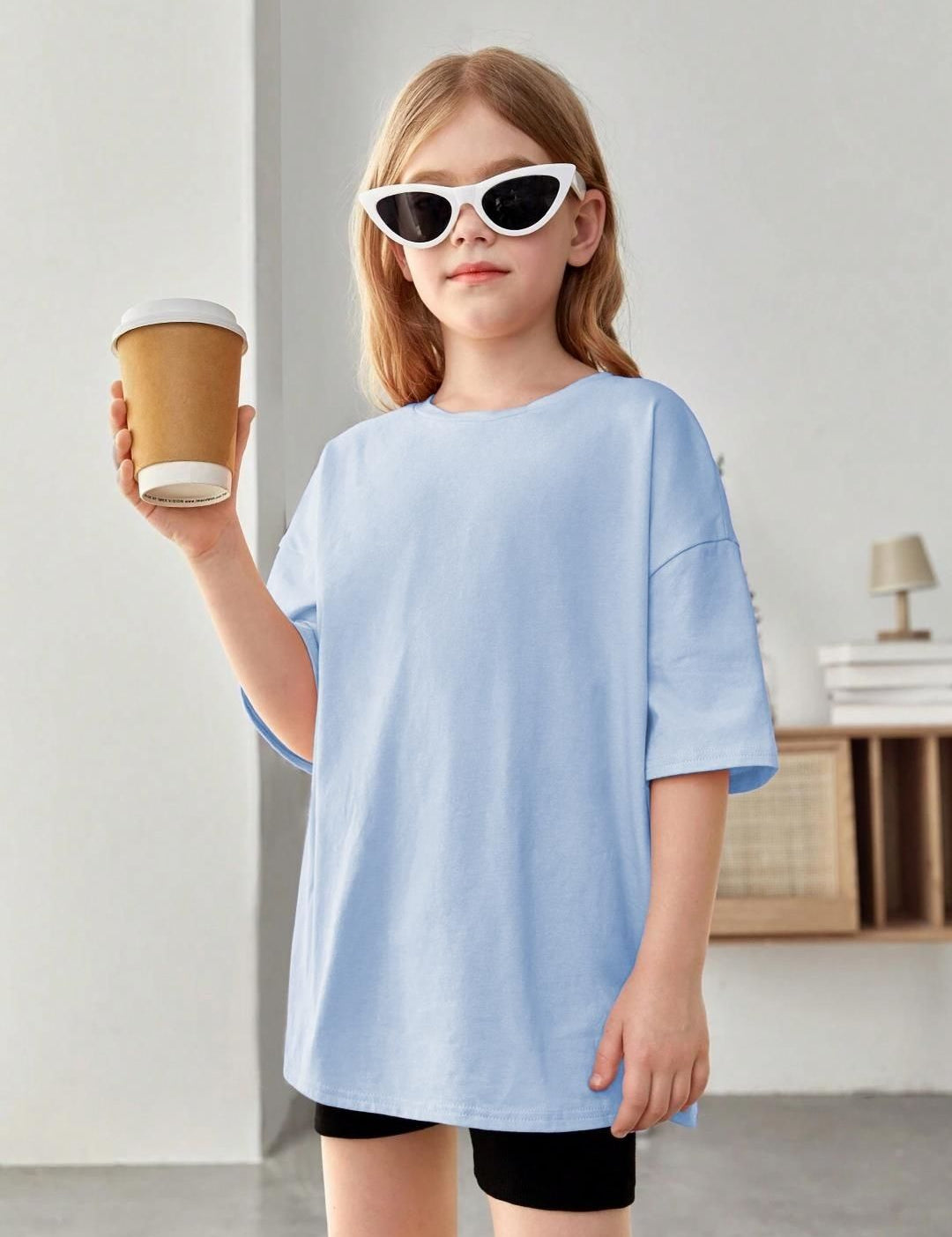 Kotty Girls Graphic Printed Round Neck Cotton Oversized T-shirt