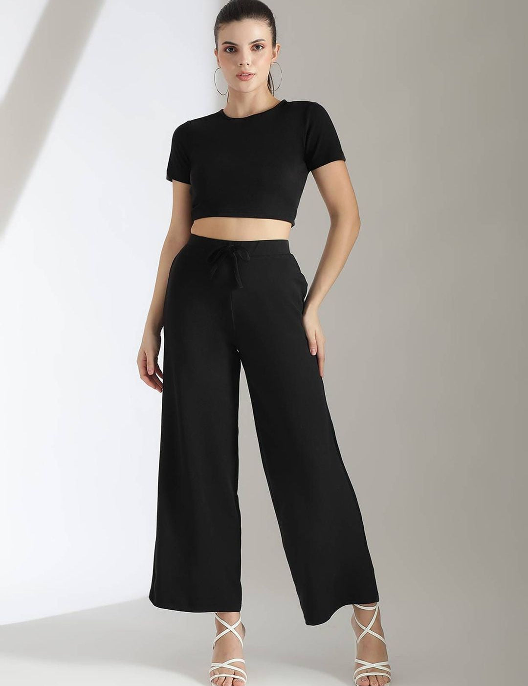  Kotty Round Neck Crop Top With Trousers Co-Ords