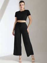 Kotty Round Neck Crop Top With Trousers Co-Ords
