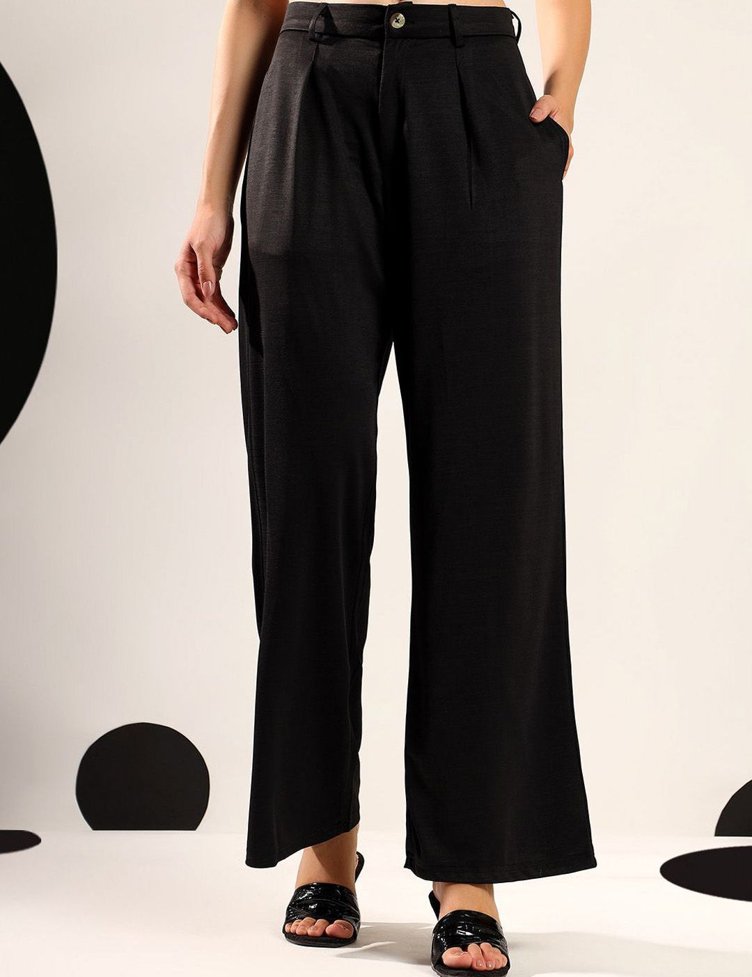 Kotty Women Relaxed High-Rise Wide-Leg Easy Wash Formal Trousers