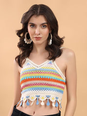 Kotty Embellished Print Cotton Crop Top