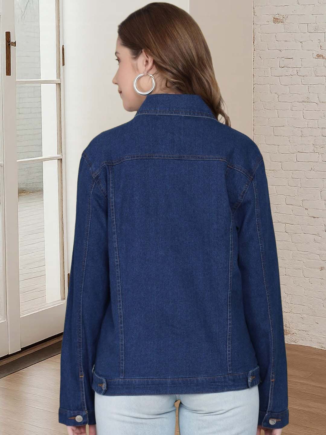 Kotty Women Spread Collar Solid Denim Jacket