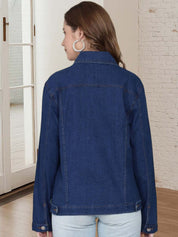 Kotty Women Spread Collar Solid Denim Jacket
