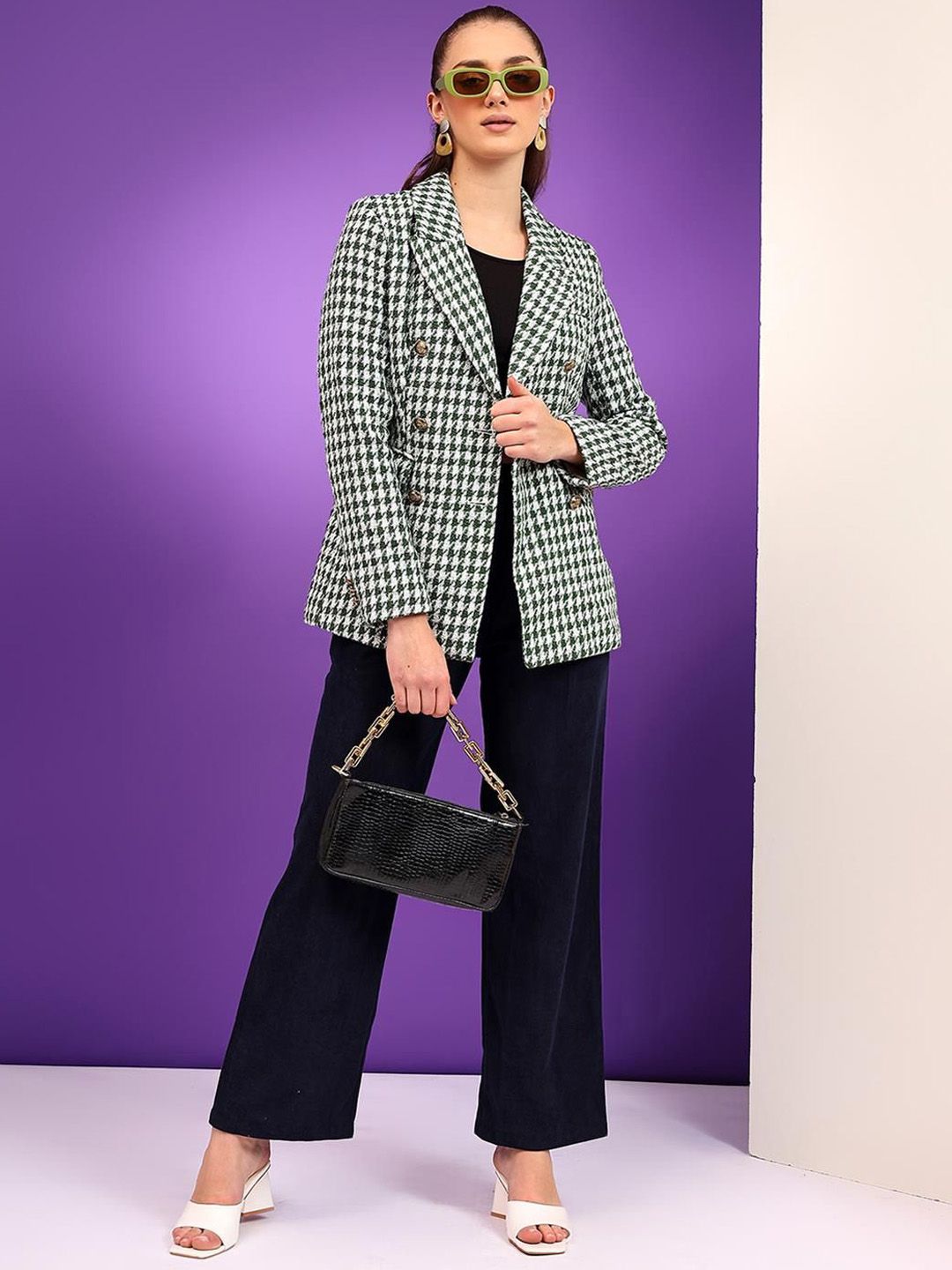 Kotty Notched Lapel Collar Checked Single Breasted Blazer