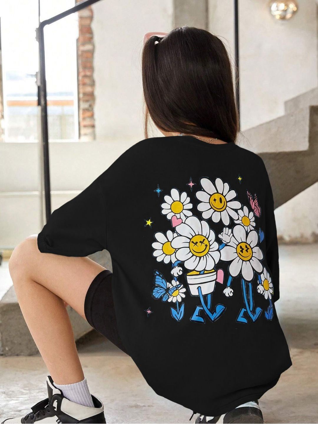 Kotty Girls Graphic Printed Round Neck Cotton Oversized T-shirt