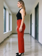Rust Regular Fit High-Rise Trousers for Women – Chic Solid Design | Kotty