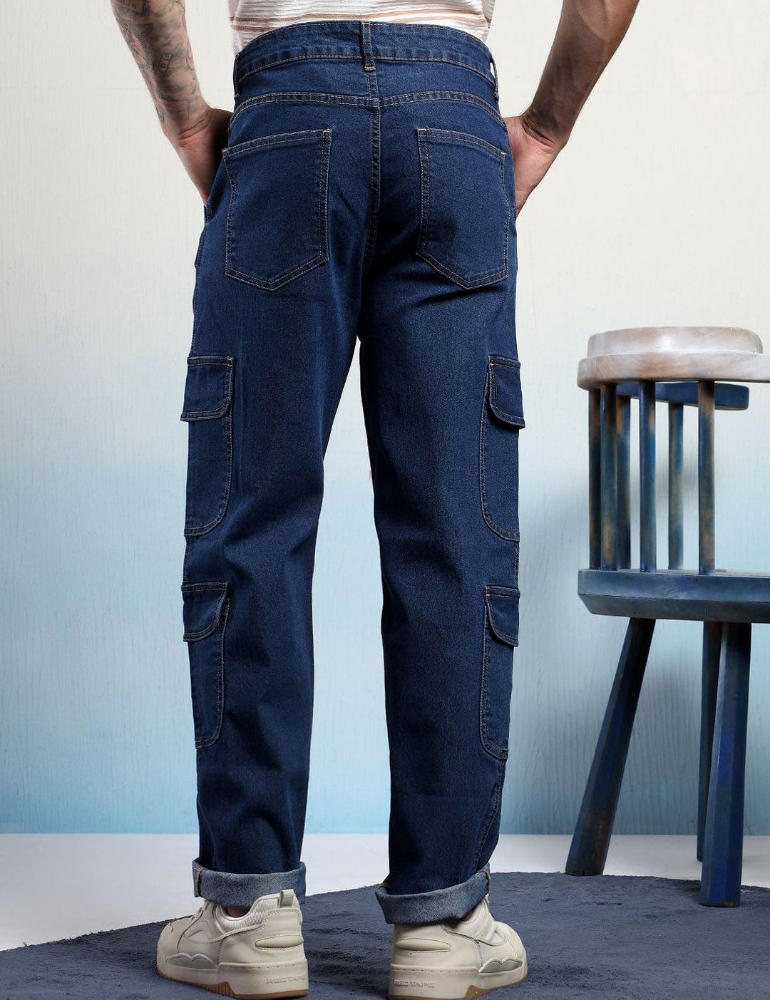 Kotty Men Low-Rise Wrinkle Free Pleated Cargos Trousers