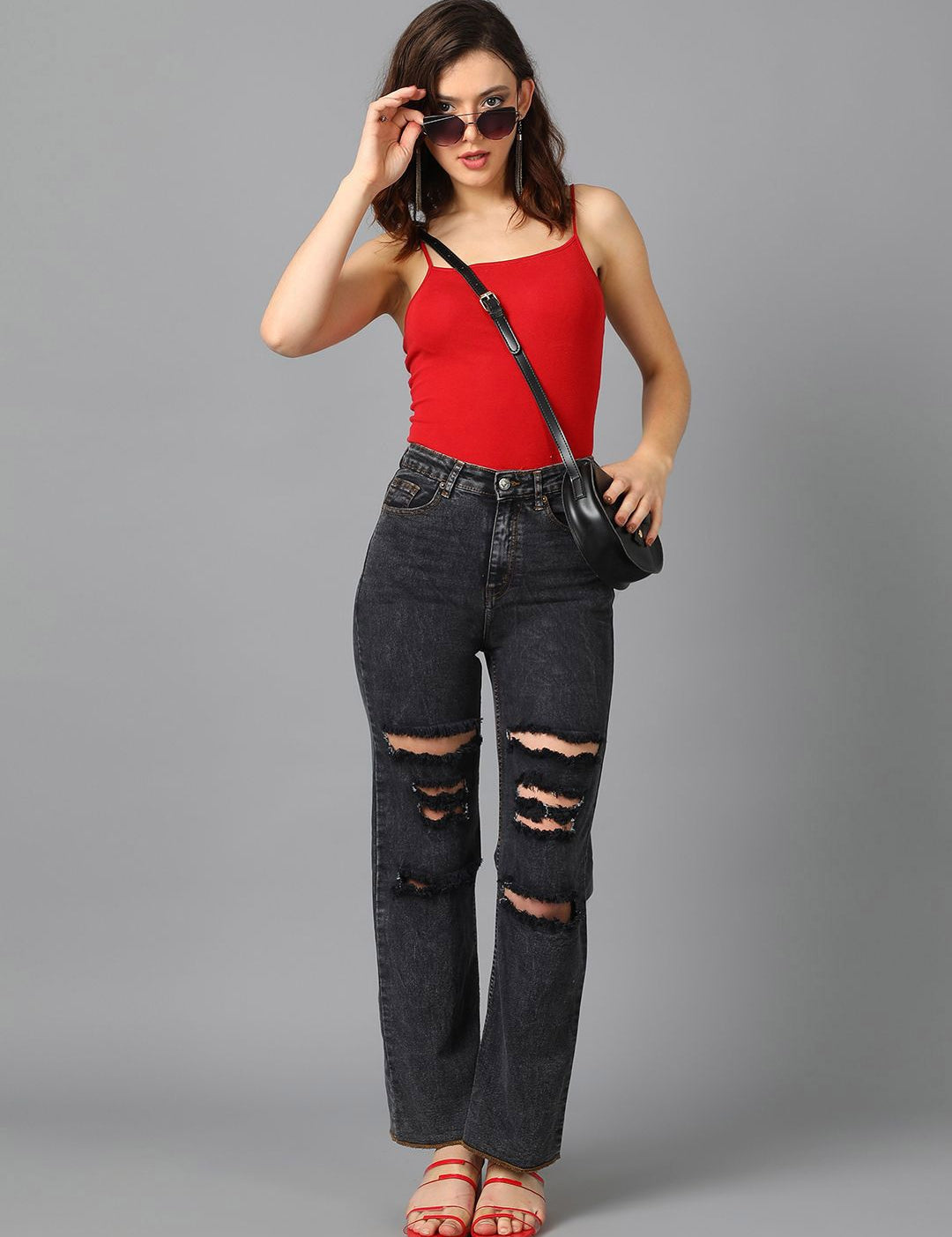 Kotty Women Straight Fit High-Rise Highly Distressed Stretchable Jeans