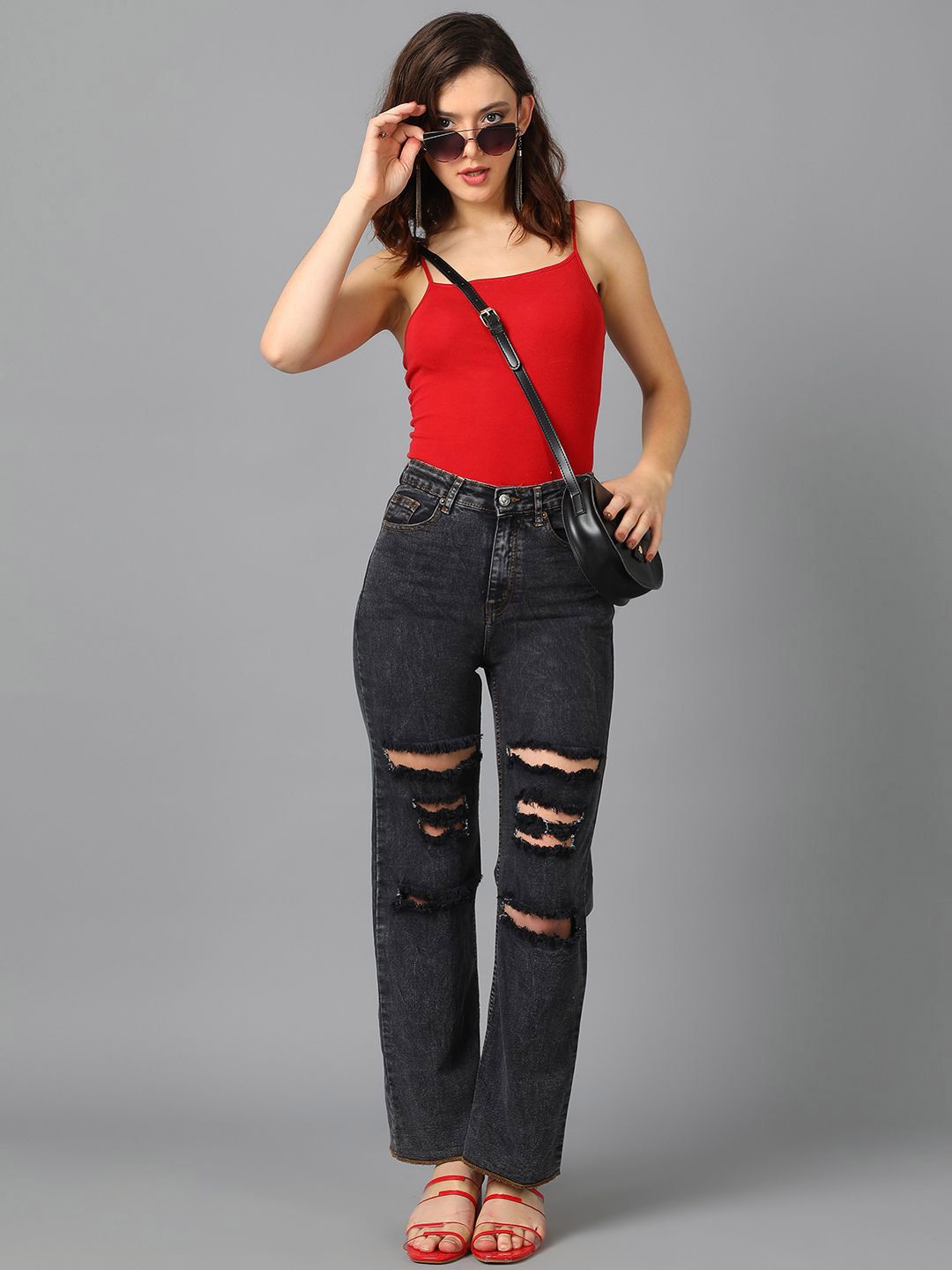 Kotty Women Straight Fit High-Rise Highly Distressed Stretchable Jeans
