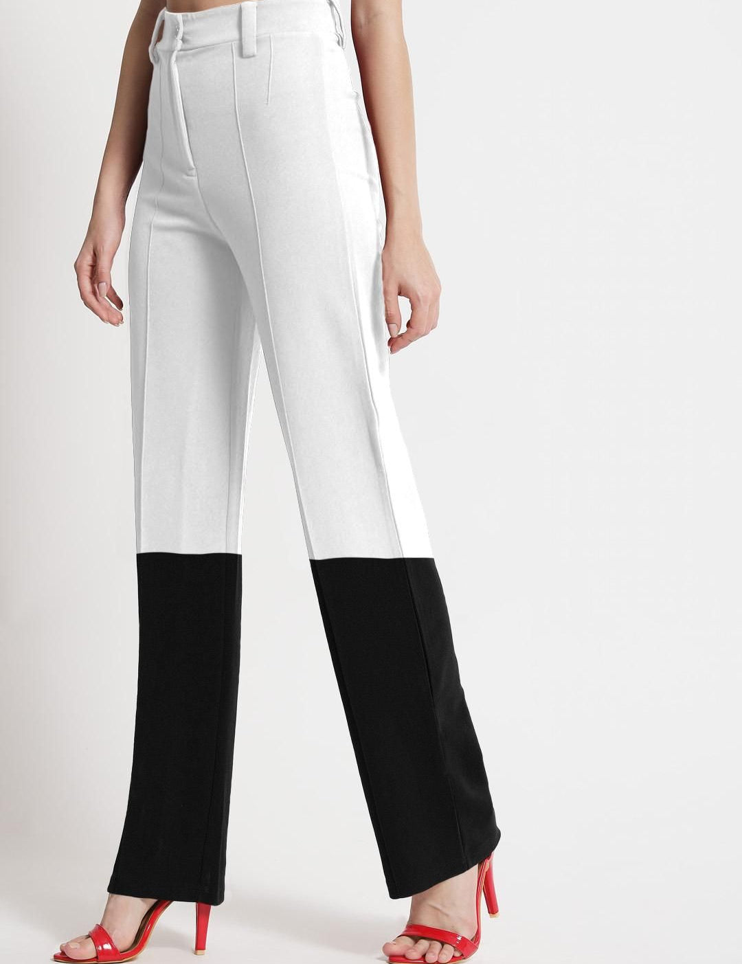 Kotty Women Colourblocked High-Rise Pleated Regular Trousers