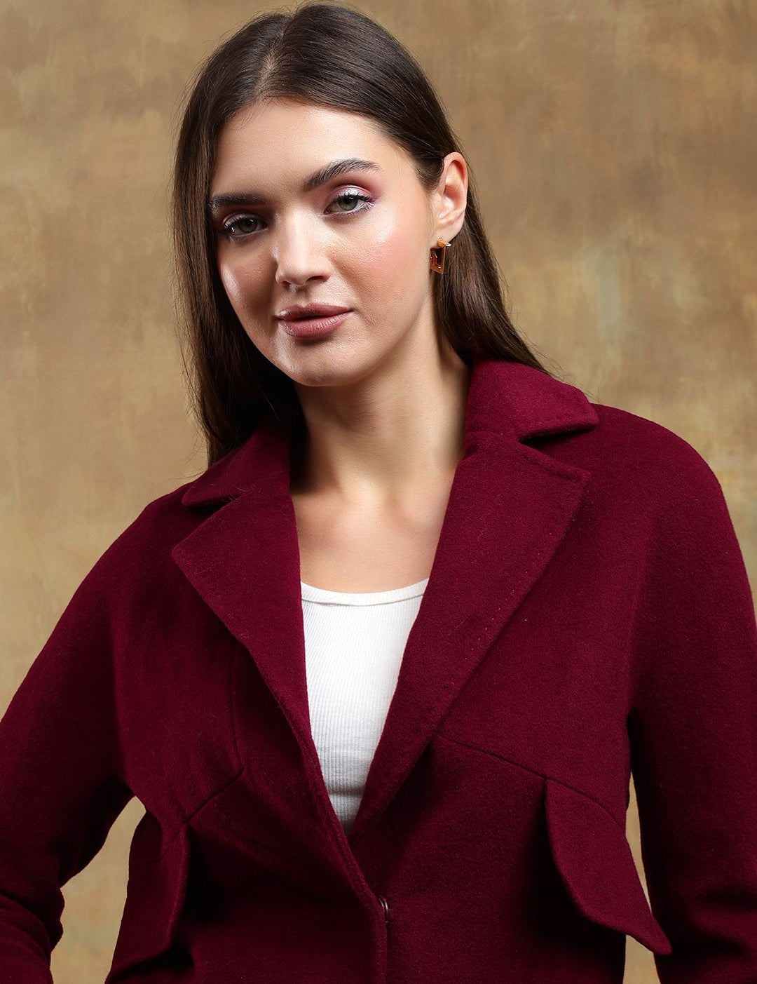 Kotty Solid Notched Lapel Longline Overcoat