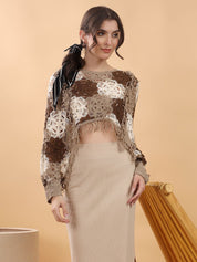 Kotty Self Design Round Neck Cotton Top