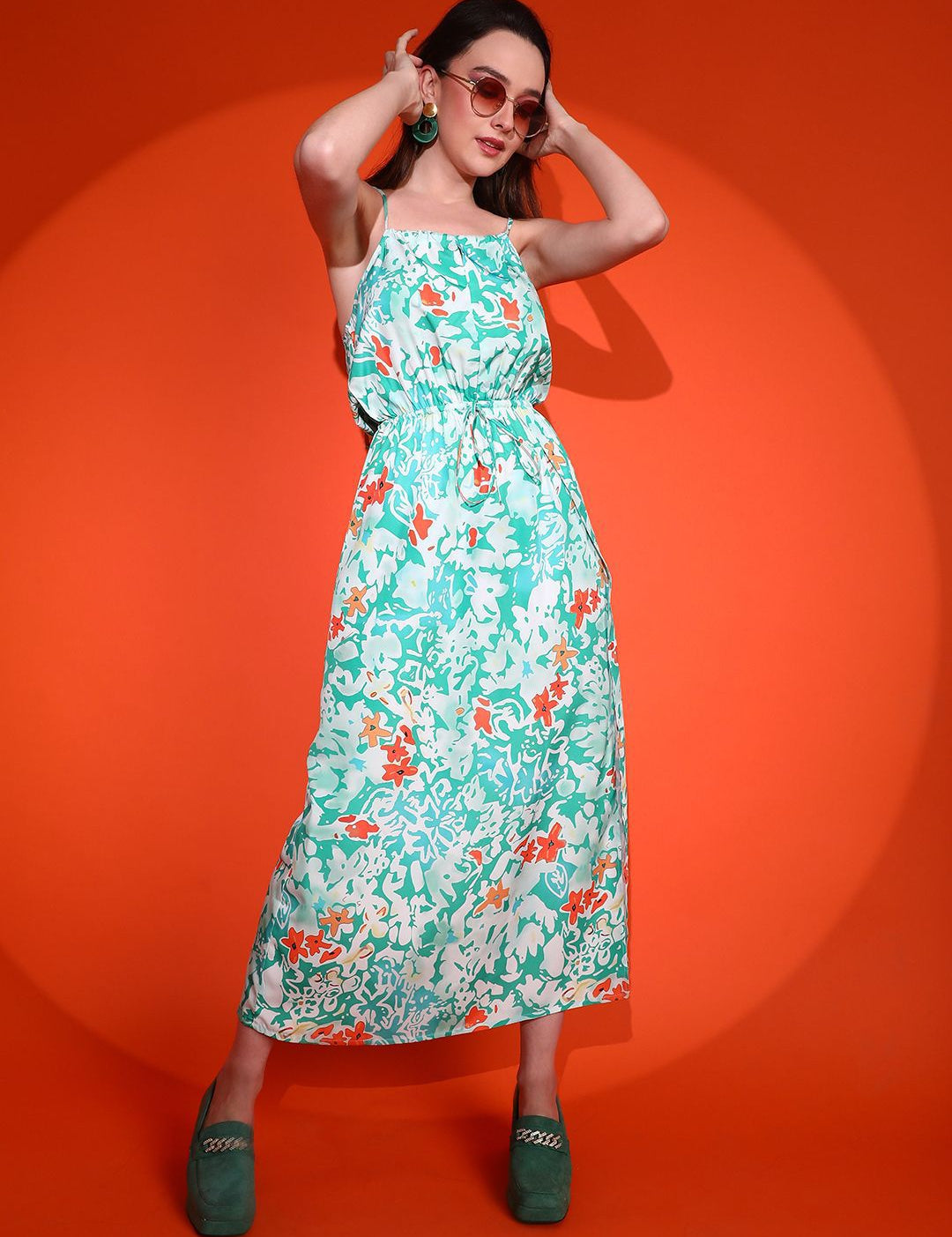 Kotty Women Floral Printed Shoulder Straps Maxi Dress