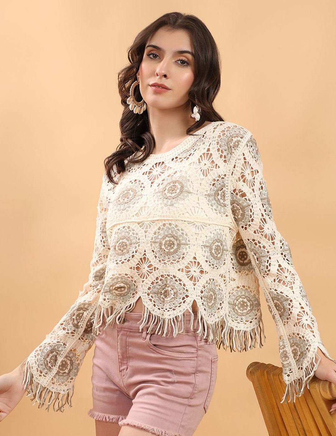 Kotty Self Design Crochet Cotton Top