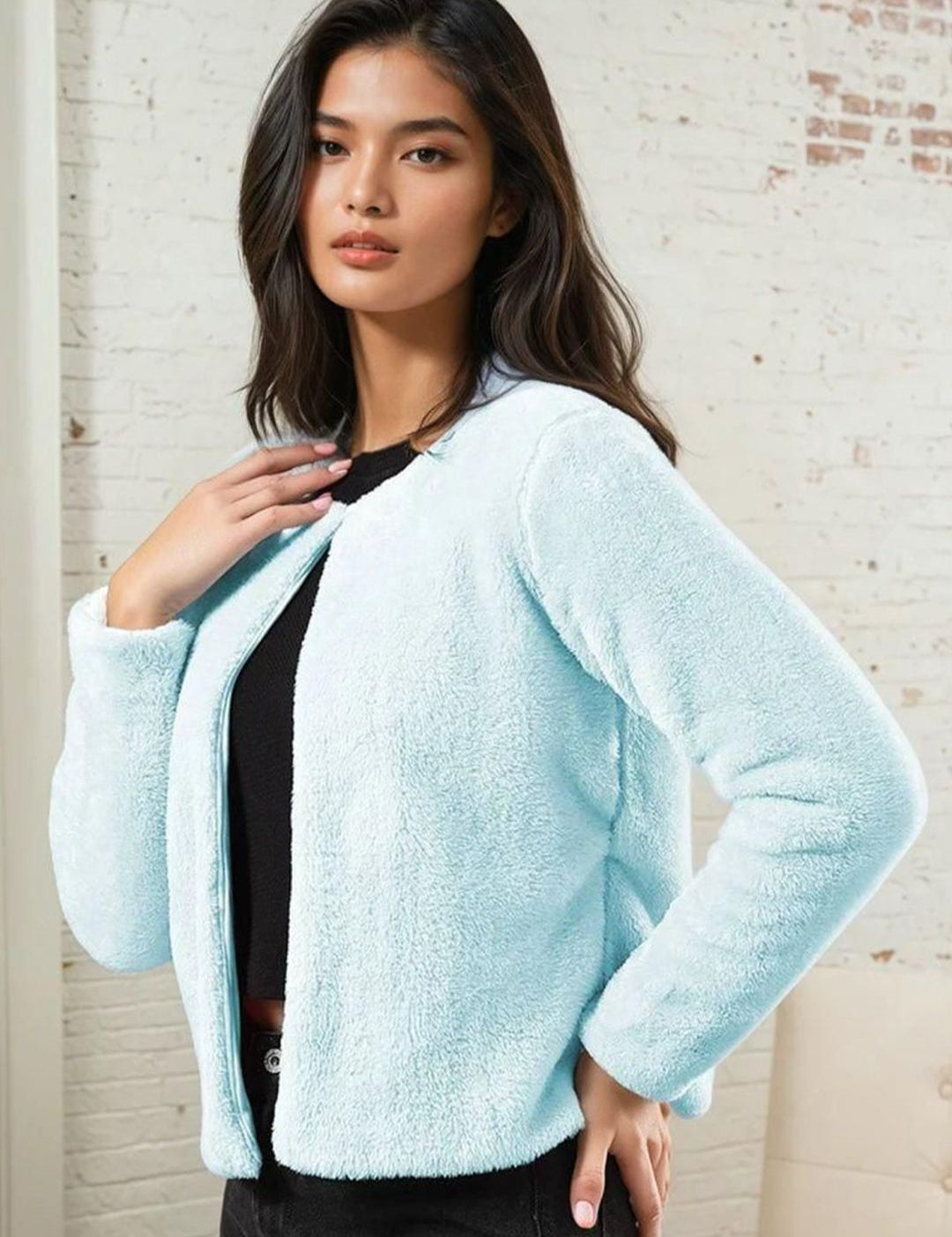 Kotty Women Round Neck Front-Open Sweatshirt