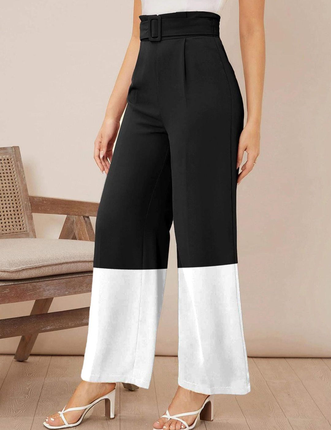 Kotty Women Solid Colourblocked High-Rise Easy Wash Trousers