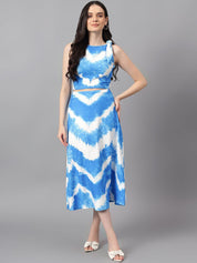 Kotty White & Blue Printed Crop Top & Skirt