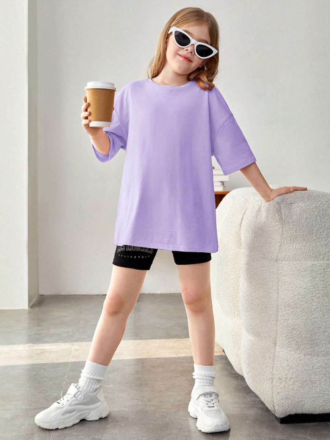 Kotty Girls Graphic Printed Round Neck Cotton Oversized T-shirt