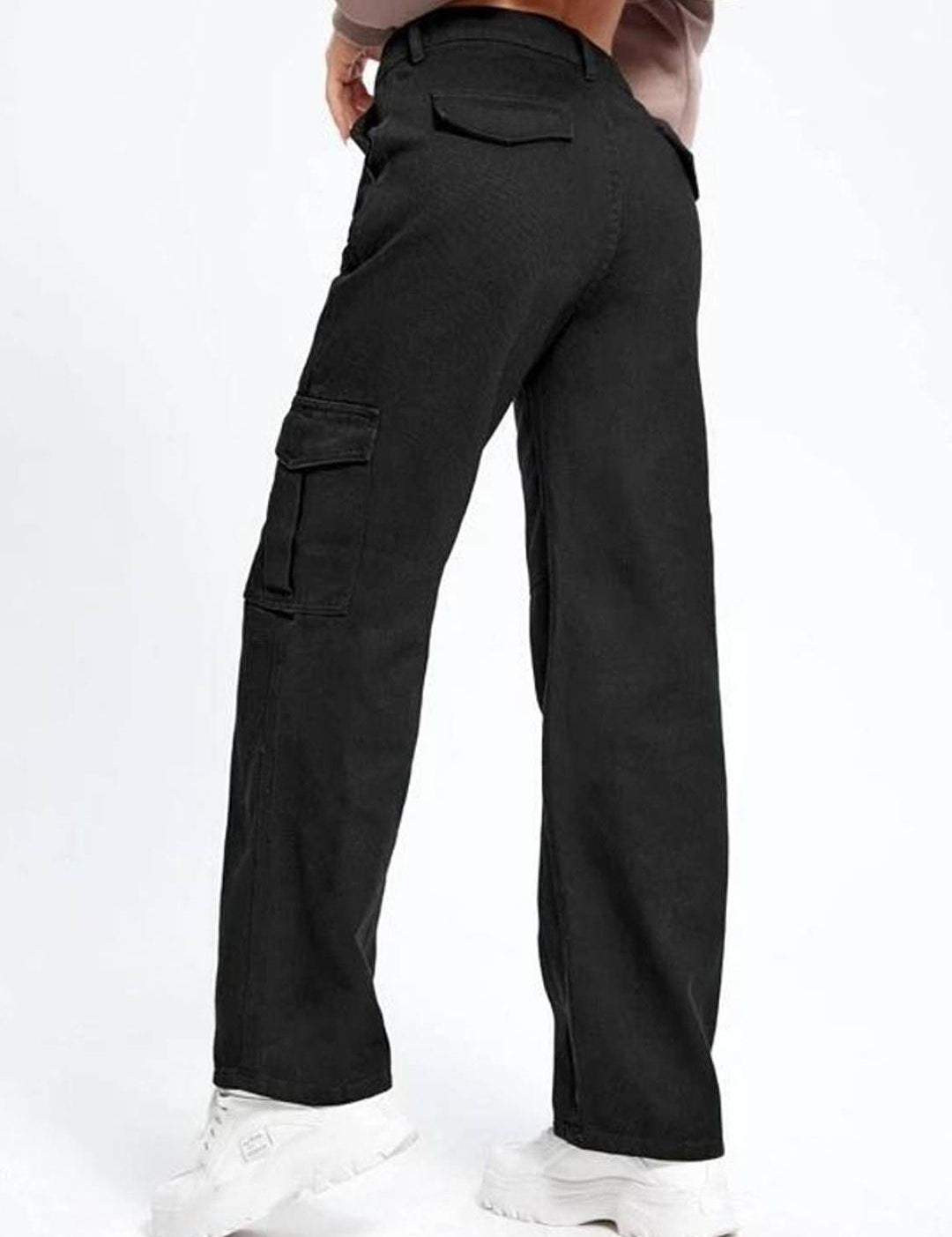 Kotty Women Straight Fit High-Rise Clean Look Stretchable Cargo Styles Cotton Jeans