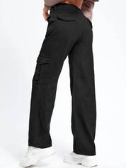 Kotty Women Straight Fit High-Rise Clean Look Stretchable Cargo Styles Cotton Jeans