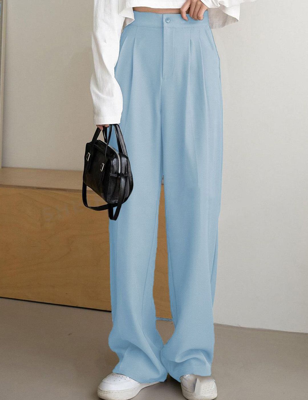 Kotty Women Straight Fit High-Rise Easy Wash Pleated Formal Trousers