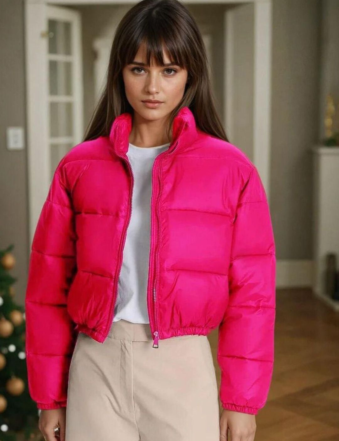 Kotty Women Stand Collar Solid Lightweight Puffer Jacket