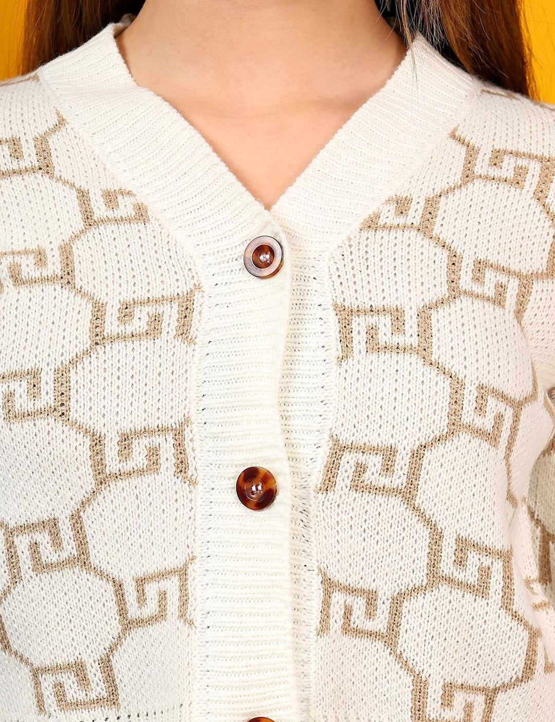 Kotty Women V-Neck Printed Cotton Crop Cardigan