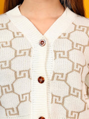 Kotty Women V-Neck Printed Cotton Crop Cardigan